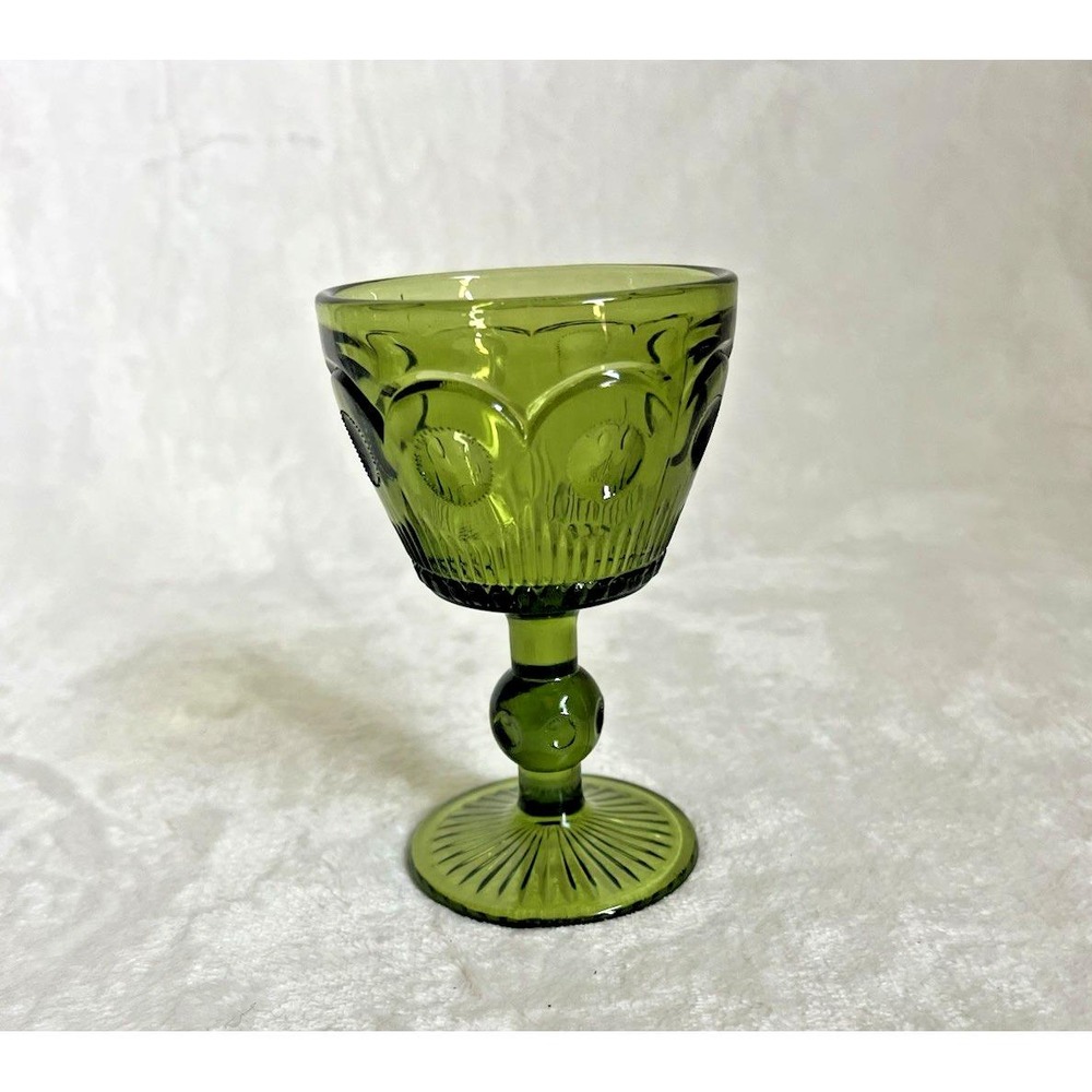 Vintage Bartlett Collins‎ Bullseye Cane Manhattan Crystal Avocado Green Glass